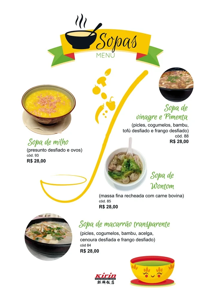 cardápio sopas
